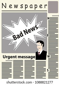 Vector image of the title page of the newspaper with newspaper breaking news.  The main image on the page of the newspaper conceptually depicts bad news.
