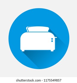  Vector image of a toaster and bread. Kitchen Appliances on blue background. Flat image toaster with long shadow. Layers grouped for easy editing illustration. For your design.