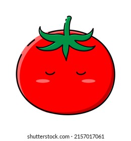 Vektorbild einer Tomate. Cute Tomate im Kinderstil. Farbvektorgrafik, Abzeichen, für Produktdesign, Stoffdruck, Visitenkarten, Logo, Tätowierungen
