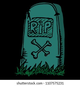 Vector image of tombstones in a cemetery. Tomb with the inscription RIP. Illustration of a gravestone in the cemetery. Hand drawn tombstone with inscription RIP.