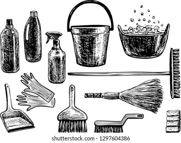 Vector image of the tools for cleaning