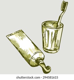Vector image of a toothbrush and toothpaste