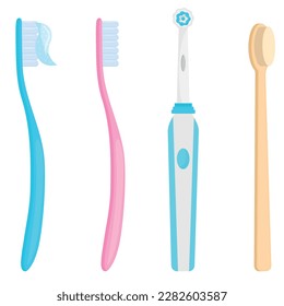 Vector image of toothbrushes. Hygiene items and baths. The concept of cleanliness and self-care. Beautiful elements for your design.