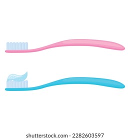 Vector image of toothbrushes. Hygiene items and baths. The concept of cleanliness and self-care. Beautiful elements for your design.