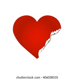 Vector image of torn heart. Damaged heart withe ripped edge. Broken heart concept.