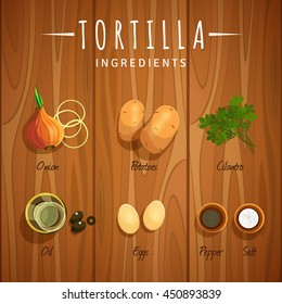 Vector image. Tortilla. Ingredients. The view from the top.