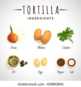 Vector image. Tortilla. Ingredients. The view from the top.