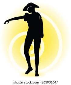 Vector Image -  Tourist woman silhouette with handbag and sunglasses 