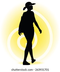 Vector Image -  Tourist woman silhouette with handbag and sunglasses 