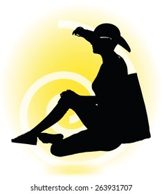 Vector Image -  Tourist woman silhouette with handbag and sunglasses 