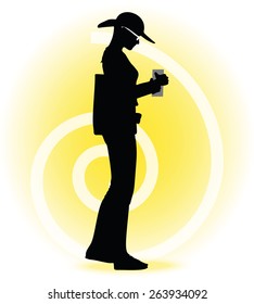 Vector Image -  Tourist woman silhouette with handbag and sunglasses 