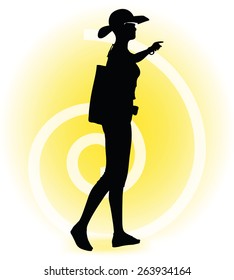 Vector Image - Tourist woman silhouette with handbag and sunglasses 