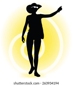Vector Image - Tourist woman silhouette with handbag and sunglasses 