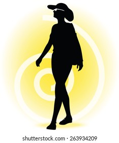 Vector Image -  Tourist woman silhouette with handbag and sunglasses 