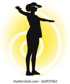Vector Image - Tourist  woman silhouette with handbag and sunglasses 