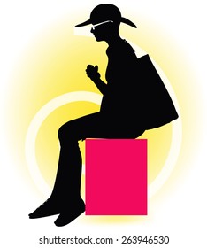 Vector Image -  Tourist woman silhouette with handbag and sunglasses 