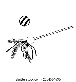 Vector image of a toy for a cat. An isolated object of a teaser and a doodle-style cat ball.