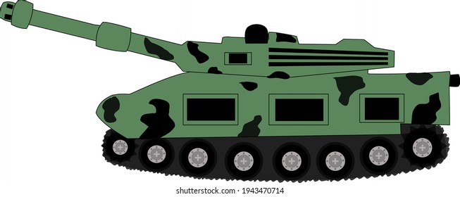 vector image of a toy tank in green and black on a white background