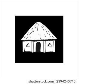 vector image of traditional house, black and white background.