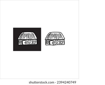 vector image of traditional house, black and white background.