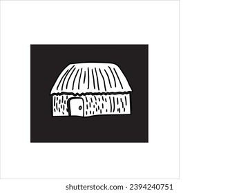 vector image of traditional house, black and white background.