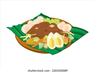 Vector Image: Traditional Indonesian Cuisine,  Indonesian Vegetables Mixed Salad with peanut sauce dressing (Called: Gado gado)