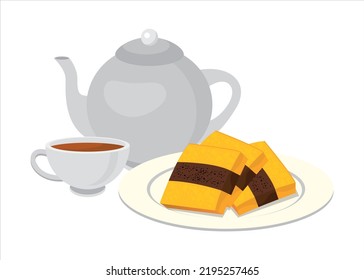 Vector Image: Traditional Indonesian layer cake, with brown and yellow color (Called: Spekuk or Spekkoek)