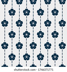 Vector image of traditional Japanese seamless pattern with blue floral concept on white background,