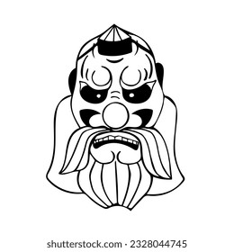 Vector image of an traditional Japanese theater demon Tengu mask with a beard on a white background. Eps10	