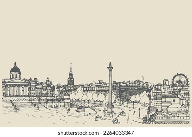 Vector image of Trafalgar Square in London