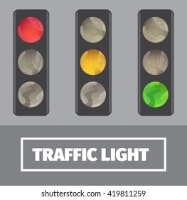 Vector image of traffic lights in different modes. Traffic lamp icons.