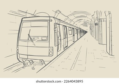 Vector image - the train arrives at the metro station