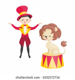 Vector image of a trained circus animal in cartoon style. Colorful illustrations isolated on white background.