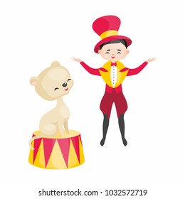 Vector image of a trained circus animal in cartoon style. Colorful illustrations isolated on white background.