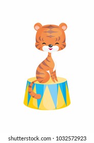 Vector image of a trained circus animal in cartoon style. Colorful illustrations isolated on white background.