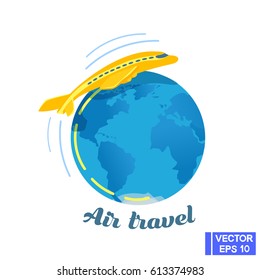 Vector image. Traveling by plane. Travel around the world.