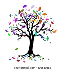 Vector image of Tree with colorful Umbrellas in abstract style