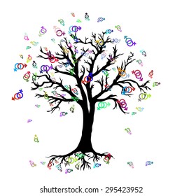 Vector image of Tree with colorful Venus and Mars symbol in abstract style