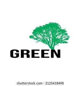 Vector image of a tree and simple GREEN text, perfect for a nature lover logo design.