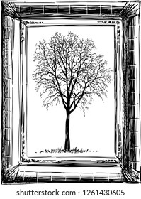 Vector image of a tree sketch in an old frame