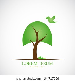 Vector image of trees and birds on white background