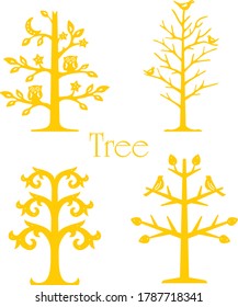 Vector image of trees, birds and owls, plywood souvenir