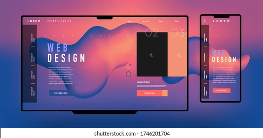 Vector Image. Trendy Design Of The Web Interface And An Example Picture In The Background. Template Web Site And Mobile Screen.