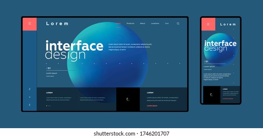 Vector image. Trendy design of the web interface and an example picture in the background. Template web site and mobile screen.