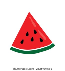 Vector image of a triangular watermelon slice isolated on a white background. This illustration showcases the freshness and deliciousness of watermelon, perfect for food or health themes