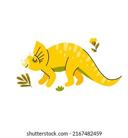 Vector image of a Triceratops dinosaur. Flat design. Cute. Isolated