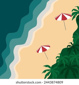 Imagen vectorial de una playa tropical. Una isla paradisíaca para la relajación.