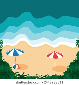 Vector image of a tropical beach. A paradise island for relaxation.