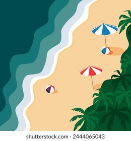 Vector image of a tropical beach. A paradise island for relaxation.