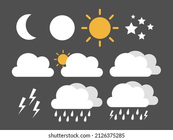 Vector image of tropical climate icon logo sunny, cloudy, rainy, cloudy, lightning, lightning, stars, day and night suitable for weather forecast design and icon descriptions
